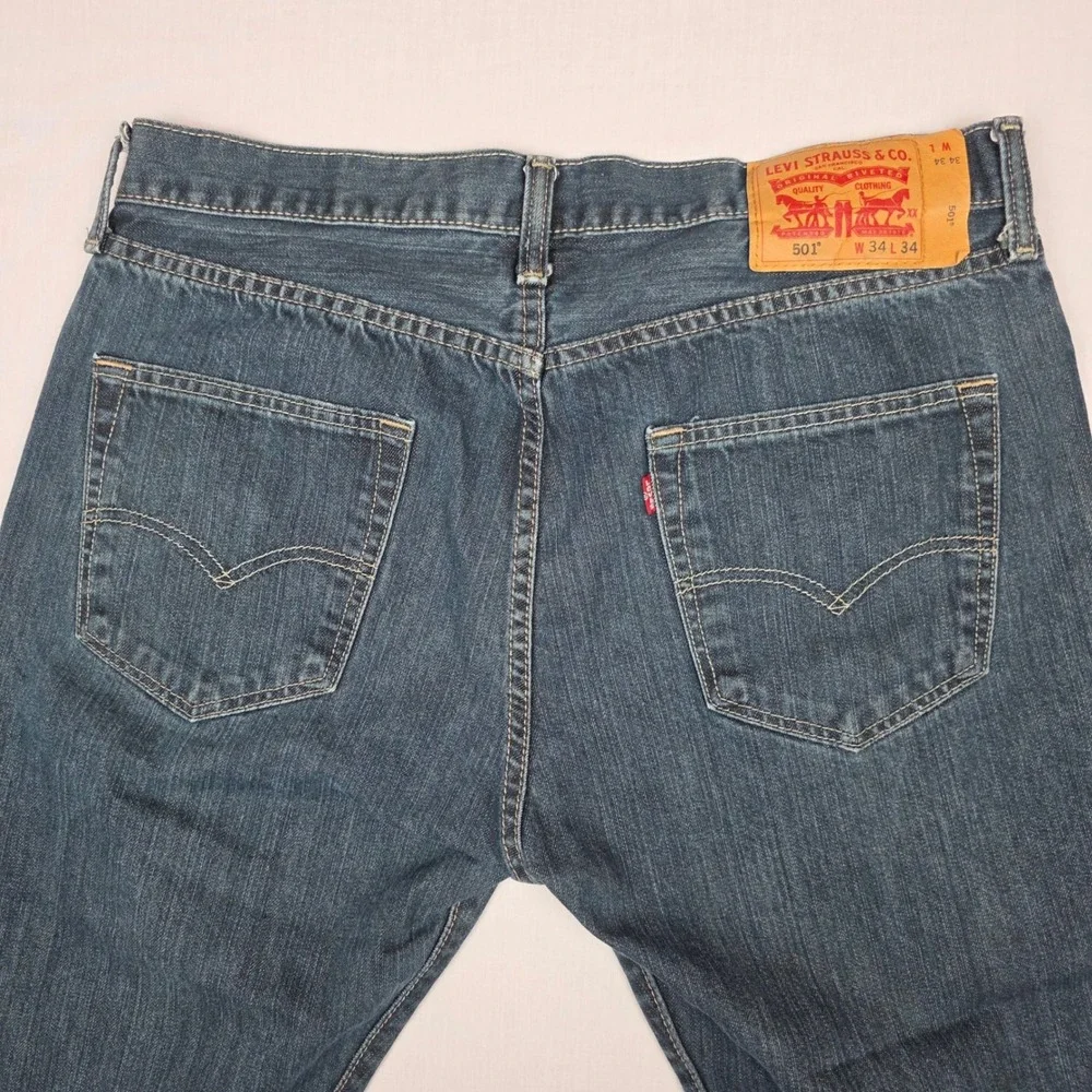 Levis 501 Original Fit Mens Dark Wash Straight Leg Button Fly Jeans 34x34